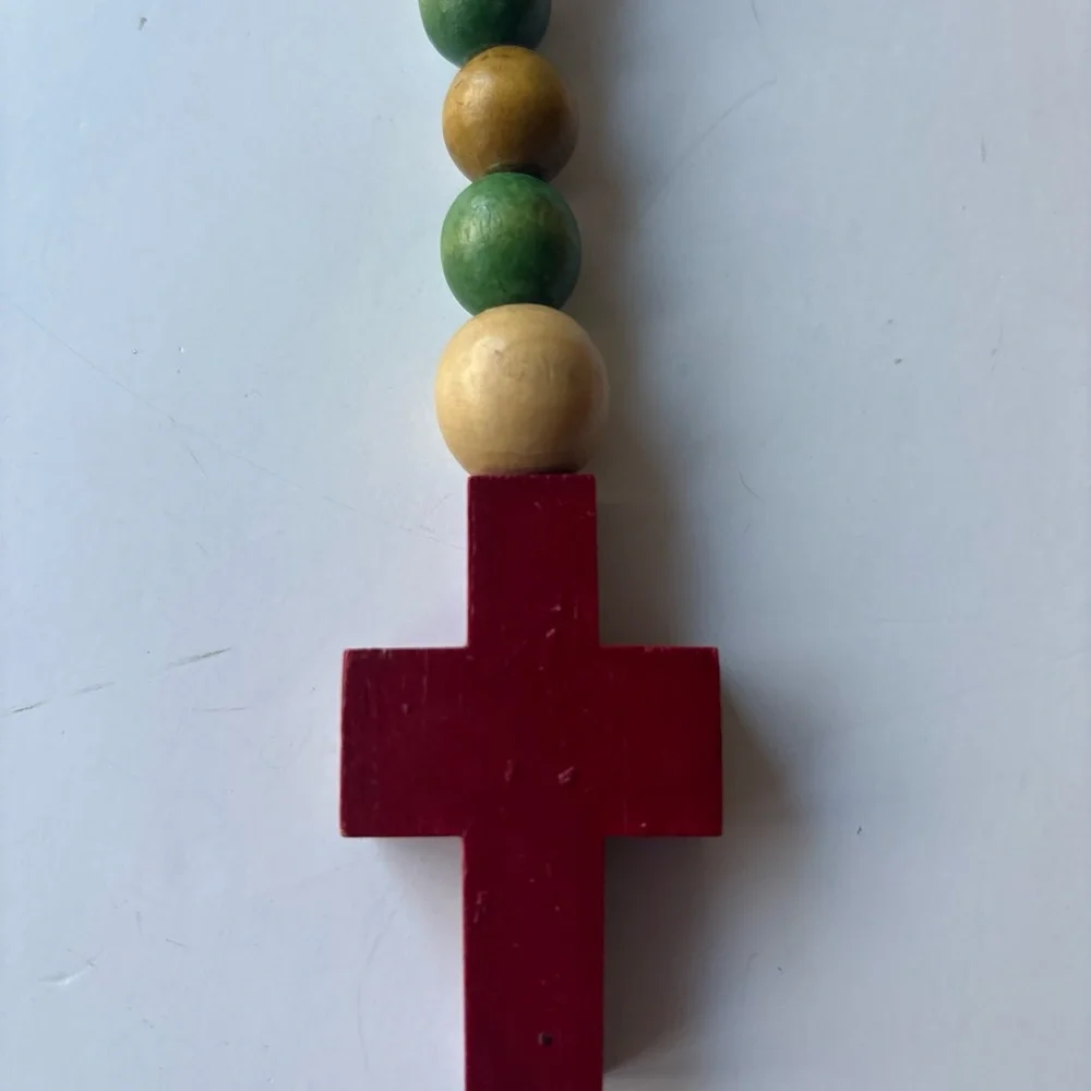 Colorful Beaded Cross Necklace‎ Wood RosaryLarge Oversized